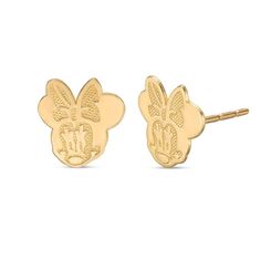 She’ll simply treasure these shimmering child’s stud earrings from ©Disney. Crafted in warm 10K gold, each polished and textured earring features the bashful face of Minnie Mouse donned in her iconic over-sized bow. Buffed to a brilliant luster, these post earrings from ©Disney secure comfortably with friction backs. Banter by Piercing Pagoda will donate $1 from the sale of each Kids' Jewelry item, up to a maximum of $50,000*, to Children Incorporated for its Hope in Action Fund which supports c Pink Disney Jewelry For Gifts, Cute Disney Earings, Gold Disney Earrings For Gift, Gold Mickey Mouse Jewelry For Gift, Disney Mickey Mouse Gold Jewelry, Kids Jewelry Box, Black Stud Earrings, Disney Handbags, Gold Bar Earrings