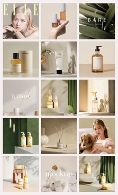 a collage of images with different types of items in them, including bottles and soaps