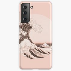 the great wave in pink samsung phone case with an image of waves on it's back