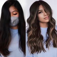 Summer Burnett Balayage, Black Hair Balayage, Hair With Highlights, Edgy Hair, Hair Balayage