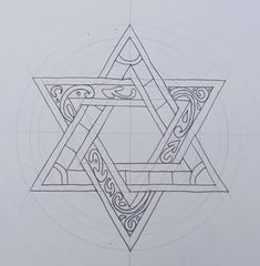 a pen and ink drawing of a star of david