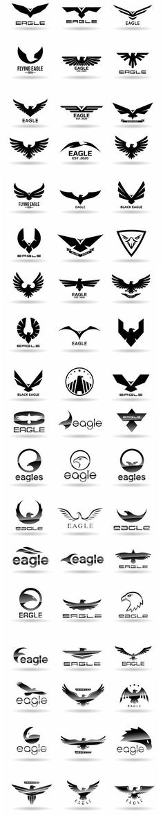 a large set of black and white logos with different shapes, sizes and colors on them