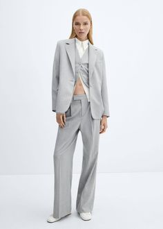 Pinstripe suit blazer -  Women | Mango USA Corporate Fits, Blazer Suit Women, Blazer Women, Mango Outlet, Pinstripe Suit, Suit Style, Co Ord, Neck Collar, Blazers For Women