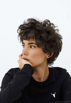 Short Hairstyles With Bangs For Women Over 50, Short Edgy Curly Haircuts, French Pixie Haircut Curly, Curly Bowl Cut For Women, Short Curly Hair Lesbian Haircuts, Wavy Pixie Hairstyles, Short Punk Hair Women Curly, Shag Pixie Cut, Pixie Cut Wavy Hair