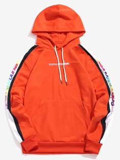 Colorful Letter Printed Pullover Hoodie - Orange - 4J53362812 - Men's Clothing  #MensClothing #Men's #Clothing Trendy Winter Sports Hoodie, Casual Hooded Hoodie For Sports, Fleece Sweatshirt For Streetwear In Spring, Fleece Sweatshirt For Spring Streetwear, Winter Sports Sweatshirt With Drawstring, Winter Sportswear Sweatshirt With Drawstring, Spring Fleece Sweatshirt For Streetwear, Sportswear Sweatshirt With Adjustable Hood, Long Sleeve Drawstring Sweatshirt For Sports