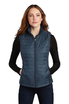 Port Authority ® Ladies Packable Puffy Vest L851 - REGATTA BLUE/ RIVER BLUE - XS | Port Authority Women's Packable Puffy Vest in Regatta Blue/River Blue Size XS | Polyester Easy Embroidery, Womens Puffer Vest, Puffy Vest, Outwear Women, Port Authority, Outerwear Vest, Puffer Vest, Vintage Sweatshirt, White Sweatshirt