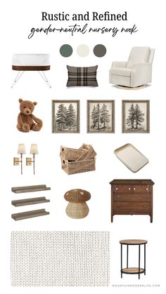 a collage of furniture and decor with the words rustic and refined