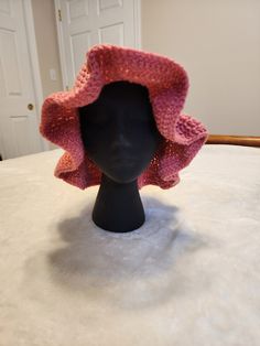 Handmade Crochet Bucket hat Pink Cloche Hat With Curved Brim, Pink Adjustable Cloche Hat For Spring, One Size Pink Casual Bonnet, Casual Pink Bonnet, One Size Fits All, Casual Pink Bonnet One Size, Pink One Size Casual Bonnet, Casual One-size Pink Bonnet, Casual Beach Bonnet One Size, Casual One-size Beach Bonnet