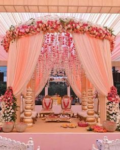 We bring to you some of the most jaw dropping and breathtaking mandap Decor ideas for an extravagant affair to remember Pink Wedding Mandap, Wedding Mandap Decor Ideas, Bridal Mandap Decoration, Lavish Indian Wedding Decor, Day Mandap Decor, Vidhi Mandap Decoration, Wedding Mandap Stage Design, Traditional Marriage Hall Decoration, Vaidik Marriage Decoration