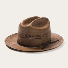 Open Road Vented Straw Cowboy Hat | Stetson Straw Hat Bands With Short Brim For Rodeo, Summer Straw Hat For Western Events With Single Vent, Kentucky Derby Straw Hat For Ranch, Classic Brown Straw Sun Hat, Western Brown Boater Hat With Curved Brim, Western Style Straw Hat For Ranch, Western Straw Brimmed Fedora, Brown Fedora In Toquilla Straw With Short Brim, Classic Curved Brim Sun Hat For Western-themed Events