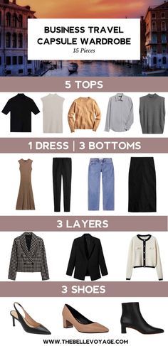 Business Casual Outfits Travel Packing Lists, 5 Days Business Trip Outfit, Smart Casual Capsule Wardrobe Summer, Business Capsule Wardrobe Summer, Summer Work Travel Capsule, Florida Business Trip Outfits, Capsule Wardrobe Business Trip, Business Casual Packing List, Spring Work Conference Outfit