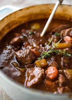 a bowl of beef and guinness stew is shown on the instagram for food network