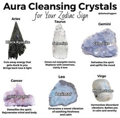 Crystals For Zodiac Signs, Crystals For Zodiac, Energy Stones Crystal Healing, Crystal Knowledge, Gemstones Chart, Crystal Healing Chart, Moon Rituals, Celestial Crystal, Aura Cleansing