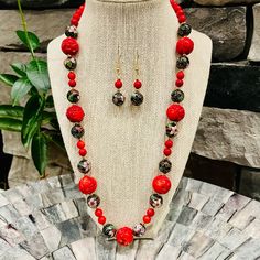 Handmade Necklace And Earrings Set Genuine Bamboo Coral Genuine Chinese Cloisonn Intricate And Detailed Carvings 14k Gold Plated All Vintage Beads Handmade With Love And Blessings Measures Approximately 22” Long Item Nk-58 Red Round Jewelry Sets With Matching Earrings, Elegant Red Beaded Jewelry, Red Coral Round Beads For Jewelry Making, Elegant Red Coral Jewelry With Gemstone Beads, Elegant Handmade Red Jewelry, Elegant Red Coral Round Bead Jewelry, Elegant Red Gemstone Beads Jewelry, Elegant Red Jewelry With Gemstone Beads, Formal Red Round Beaded Jewelry