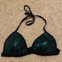 Venus Halter Top Bikini. B Cup. Green And Black Sequins Halter Bikini Top. Brand New Condition, Never Worn. (No Tags, But Never Used). Has Good Padding And Coverage To Keep You Secured. Adjustable Back Band Strap. Beachwear Triangle Halter Top For Night Out, Beachwear Triangle Halter Top For Party, Party Swimwear With Triangle Top Stretch, Party Swimwear With Triangle Top, Stretch Halter Top For Night Out At Beach, Stretch Halter Top For Beach Season Night Out, Party Beachwear Green Halter Top, Green Triangle Halter Top For Party, Fitted Sequined Swimwear For Beach