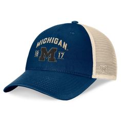 Shade your head on a sunny day and boldly showcase your love for the Michigan Wolverines by grabbing this Heritage Waylon trucker hat from Top of the World. It features a distinct Michigan Wolverines graphic embroidered across the front panels and mesh mid and rear panels that help you make the most of a pleasant breeze. The snap closure ensures that your perfect fit is never more than a snap or two away when you reach for it. Sneaker Dress Shoes, Michigan Wolverines, Karl Lagerfeld Paris, Maternity Shops, Women Men Shoes, Top Of The World, Wallet Accessories, Mens Navy, Sneaker Heels