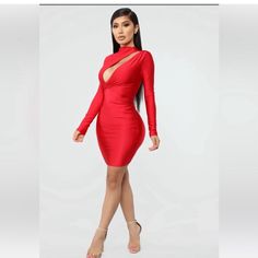 Nwot , Sexy , Stylish, Stretchable, Stunning And Good Quality Mini Long Sleeve Dress Red Long Sleeve Midi Dress For Night Out, Red Flirty Bodycon Dress For Club, Flirty Red Bodycon Dress For Club, Red Stretch Midi Dress For Night Out, Flirty Red Bodycon Dress For Night Out, Elegant Red Mini Dress For Club, Red Knee-length Midi Dress For Club, Red Long Sleeve Mini Dress, Flirty Style, Red Long Sleeve Mini Dress In Flirty Style