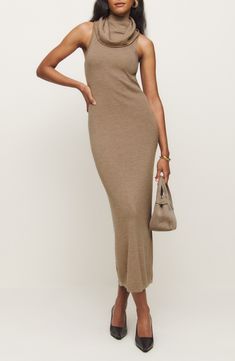 A drapey cowl neckline adds to the easy elegance of this figure-skimming sleeveless sweater-dress knit from ultrasoft wool yarns to a classic midi length. Exclusive retailer Slips on over head Cowl neck Sleeveless 100% wool Hand wash, dry flat Imported Camel Dress, Wool Sweater Dress, Kacey Musgraves, Sleeveless Sweater Dress, Ankle Length Dress, Reformation Dress, Pink Midi Dress, Sleeveless Sweater, Nordstrom Dresses