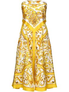 Dolce & Gabbana Majolica-print Silk Midi Dress - Farfetch Dolce And Gabbana Dress, Majolica Print, Gabbana Dress, Tank Dresses, Yellow Midi Dress, Scarf Dress, Strapless Midi Dress, City Dress, Dressy Dresses