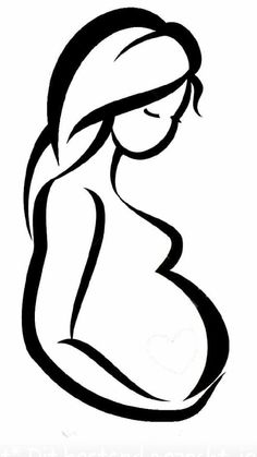 a black and white drawing of a pregnant woman