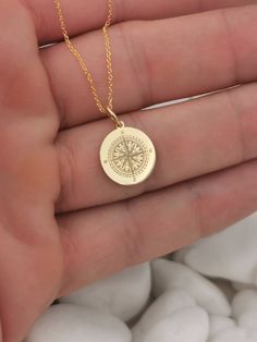 "14K Solid Gold Compass necklace, compass jewelry, compass gift, compass charm, personalized compass, custom pendant, traveler gift 14k Solid Gold Choose What Size You Want the Pendant Using The Second Option Box Photos Are For The 0.5 inch Diameter Pendant Pendant thickness : 0.5mm Inner diameter of jump ring : 4mm ♥ Material of pendant and chain: Solid Gold k14 ♥ Packaging: All of our jewelry are beautifully boxed and ready for gifting For more personalized designs take a look here: ♥ www.etsy Gold Compass Necklace, Compass Jewelry, Phoenix Jewelry, Custom Pendant, Compass Pendant, Compass Necklace, Custom Pendants, Jewelry Inspo, Travel Gifts