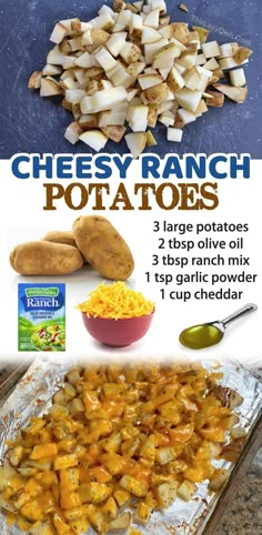 an advertisement for cheese ranch potatoes on a table