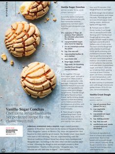 two cookies with peanut butter on top are sitting on a blue tablecloth and there is an article about the recipe