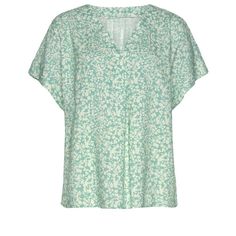 This warm-weather blouse with a flattering v-neckline is great for sunny days. * Short, wide sleeves with a fixed turn-up at the end* Super soft woven quality * Slight shirt-tail hem * Runs large * Print may vary * Length approx. 26 inches * 100% Viscose. Imported. * Machine washable Vacation Viscose V-neck Tops, Spring Top With Notched Neckline For Day Out, Green Relaxed Fit V-neck Blouse, Chic Split Neck Top For Vacation, Summer Split Neck Top For Day Out, Relaxed Fit Split Neck Vacation Blouse, Relaxed Fit Split Neck Blouse For Vacation, Viscose V-neck Blouse, Spring Relaxed Fit V-neck Top For Day Out