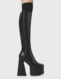 Hate You Platform Knee High Boots Luxury High Ankle Calf Leather Platform Boots, Luxury Edgy Platform Boots For Party, Luxury High Heel Chic Platform Boots, Luxury Chunky Platform Heeled Boots For Fall, Luxury Wide Calf Platform Boots With Pointed Toe, Luxury Leather High Heel Platform Boots, Luxury High Heel Platform Boots For Evening, Luxury Platform Boots For Women Formal Occasions, Luxury Black Platform Boots For Fall