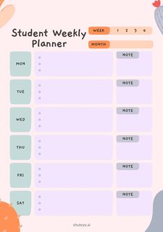 a weekly planner with an orange and blue background