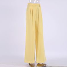 High Waist Summer Office Work Pants - Blue,L Solid Color Wide-leg Work Pants For Spring, Spring Solid Wide-leg Work Pants, Yellow Wide Leg Pants With Pockets For Work, Yellow Straight Leg Pants For Workwear, Yellow Wide-leg Workwear Bottoms, Yellow Wide-leg Pants For Work, Summer High-waisted Solid Work Pants, Yellow Workwear Pants With Pockets, Yellow Wide-leg Workwear Pants