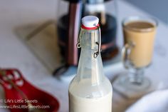 a bottle of milk sitting on top of a table