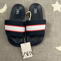 Zara Boys Beach Slide / Slippers Casual Blue Flip Flops For Summer, Blue Slippers For Spring Vacation, Casual Blue Slippers For Beach, Blue Slides For Beach Season, Blue Summer Slides For Beach Season, Casual Blue Flip Flops, Trendy Blue Slides For Summer, Blue Slide Flip Flops For Vacation, Blue Slides For Beach Vacation