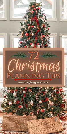 a christmas tree with presents under it and the words, 12 christmas planning tips