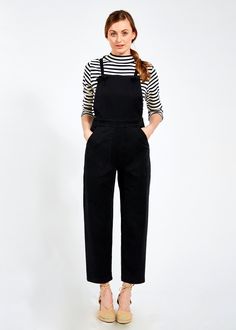 Black Overalls Outfit, Overalls Outfit, Black Overalls, Long Jumpsuits, Cotton Twill Fabric, Black Stretch, The Knot, Stretch Cotton, Side Zipper