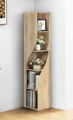 a bookshelf that is made out of wood