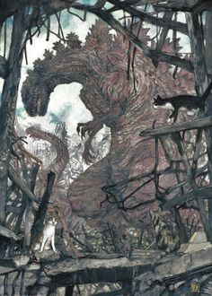 an illustration of a giant monster in the woods