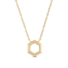 A petite diamond necklace capable of proving that a little goes a long way. Small in size but big in impact, this hexagonal pendant sparkles beautifully when it catches the light. The geometric profile and knife-edge design of this piece deliver the perfect amount of style and edge. Edge Design, The Light, Geometry, Diamond Necklace, Sparkle, Yellow Gold, Pendant, Gold, Design