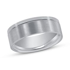 men's wedding band in white gold with satin finish and high polished edges, 6mm