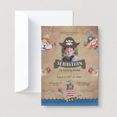 a pirate birthday card with an image of a boy