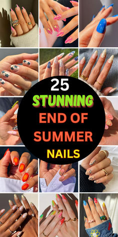 Celebrate the transition with these end-of-summer nails!   Discover vibrant designs featuring sunny hues, beachy patterns, and fun accents.   Perfect for bidding farewell to summer in style, explore simple and chic options that suit any look.   Click to see more and follow us for endless end-of-summer nail inspiration and ideas! End If Summer Nail Ideas, Nail Designs End Of Summer, Summer Transition Nails, Cute End Of Summer Nails, End Of Summer Nails Ideas Simple, End Of Summer Nail Ideas, End Of Summer Nail Designs, Late Summer Nail Designs, End Of August Nails