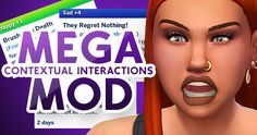 a woman with red hair and nose piercings in front of a sign that says mega textual interactions mod