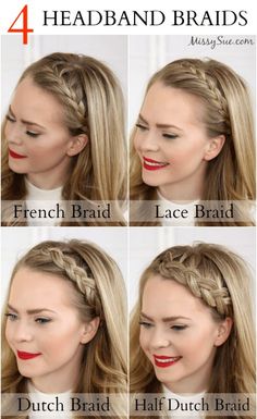 Headband Braids, French Braid Headband, No Heat Hairstyles, Lace Braid, Penteado Cabelo Curto, Braided Headband, Great Hair