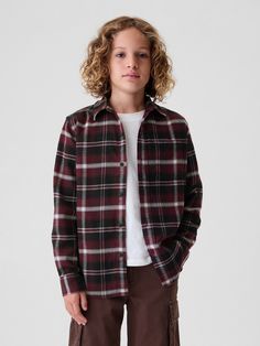 Soft organic cotton flannel shirt.  Point collar.  Long sleeves with button cuffs.  Button front.  Patch pocket at chest.  Assorted flannel prints.  Made with 100% organically grown cotton, which is grown without the use of synthetic pesticides and fertilizers.  Straight, easy fit.  Hits at the hip. Gap Kids, Pesticides, Cotton Flannel, Boys Shirts, Flannel Shirt, Patch Pocket, Back To School, Organic Cotton, Graphic Tees