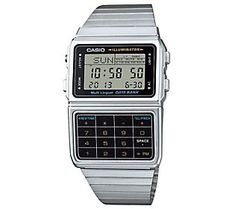 Add throwback style to any look with this men's stainless steel vintage calculator watch. Equipped with tons of features, it's as functional as it is cool. From Casio. Vintage Silver Digital Watch With Stopwatch, Vintage Silver Digital Watch With Subdials, Retro Silver Watch With Analog Display, Retro Watch Accessories With Analog Display, Retro Watch Accessories With Analog Display And Rectangular Dial, Retro Watch Accessories With Rectangular Analog Dial, Retro Silver Watch Accessories With Date Display, Silver Watch Men, Casio Databank