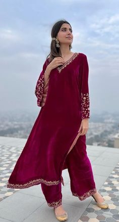 Latest Velvet Suit Designs, Nimrat Khaira, Velvet Dresses, Pakistani Dresses Casual, Design 2023