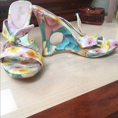 Perfect Summer Wedge ! Very Comfortable Shoe With Floral Design; Never Worn Outside Before! Man Made Material, Size Says 38 But Runs Small Fits A 36.5 ( 6.5 ) Chic Multicolor Wedge Sandals For Spring, Multicolor Floral Print Wedge Heels, Chic Multicolor Wedge Sandals, Spring Fitted Wedge Sandals, Casual Fitted Wedge Sandals For Spring, Chic Fitted Wedge Sandals For Spring, Spring Fitted Wedge Heel, Fitted Wedge Heels For Spring, Country Jeans