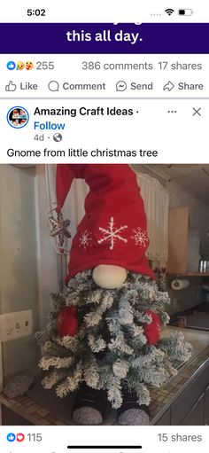 a christmas tree with an elf hat on top