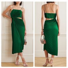 Alice + Olivia Square-Neck Pleated Cut-Out Dress Sleeveless Emerald Green Size 6 Emerald Green Stretch-Design Cut-Out Detailing Fully Pleated Square Neck Rear Zip Fastening Sleeveless Asymmetric Hem Mid-Length. 100% Polyester Dry Clean Only Made In China Evening, Party, Trendy, Festival, Cardi, Western, Brandy, Off Shoulder, 80s, 90s, Cotton, Hippy, Marled, Tribal, Anthro, Girly, Embroidered, Lace, Embellished, Fitted Black Evening Gown, Designer Maxi Dress, Maxi Gown Dress, Formal Party Dress, White Halter Maxi Dress, Maxi Dress Navy, Maxi Shirt Dress, Pleated Maxi Dress, Silk Maxi Dress