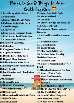 a poster with the names and dates for beaches in south carolina, including an orange lifeguard tower